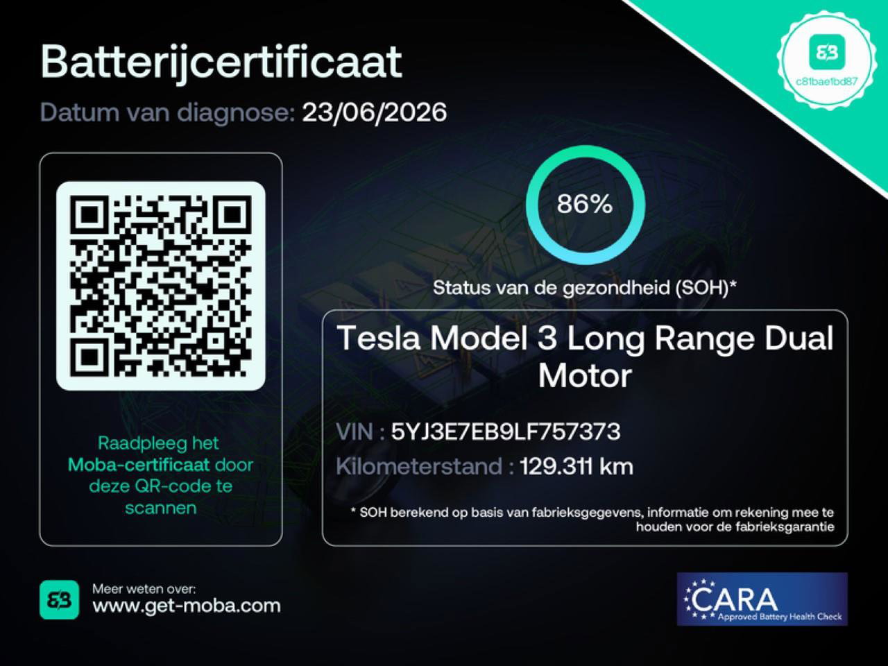 Tesla Model 3 Long-Range AWD 351pk 75 kWh 86% SOH [ AUTOPILOT+620KM WLTP+PREMIUM AUDIO ]