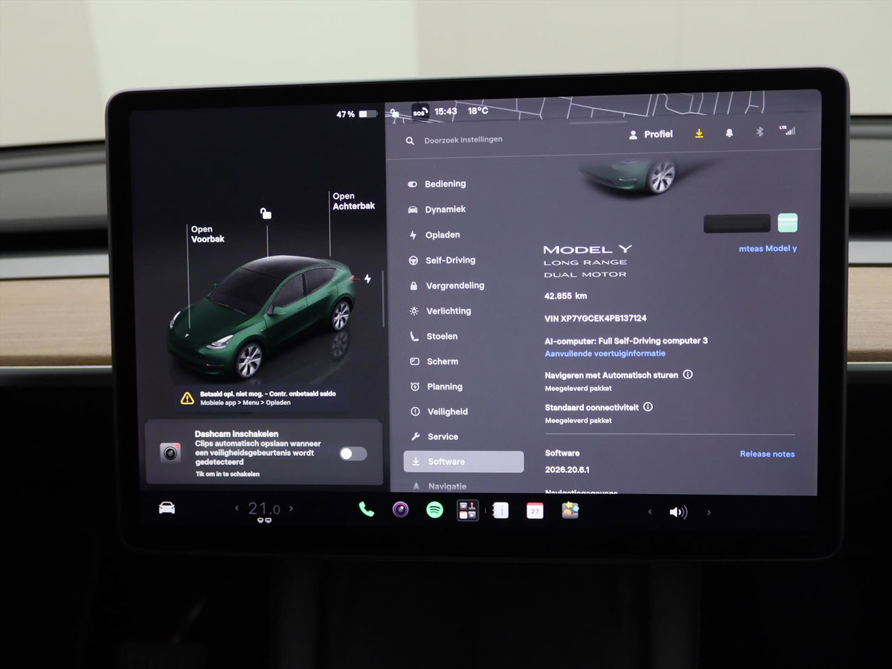Tesla Model Y Long Range AWD 75kWh 351pk 94.9% SoH [ AMD RYZEN+ENHANCED AUTOPILOT+20 INCH+PREMIUM AUDIO ] 12