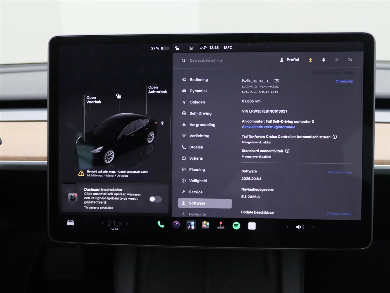 Tesla Model 3 Long-Range AWD 351pk 75 kWh 92.8% SoH UPGRADE [ RYZEN AMD+WARMTEPOMP+AUTOPILOT ] 14