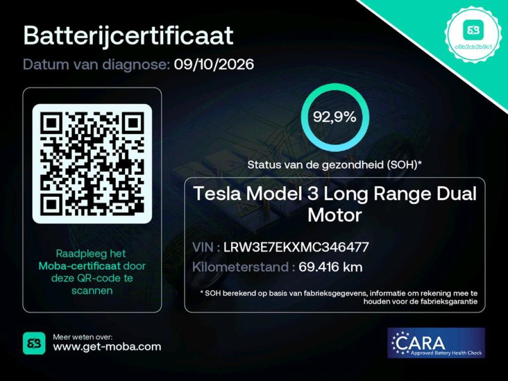 Tesla Model 3 Long-Range AWD 351pk 75 kWh FACELIFT 92,9% SoH [ WARMTEPOMP+FSD+620KM WLTP+PREMIUM AUDIO ]